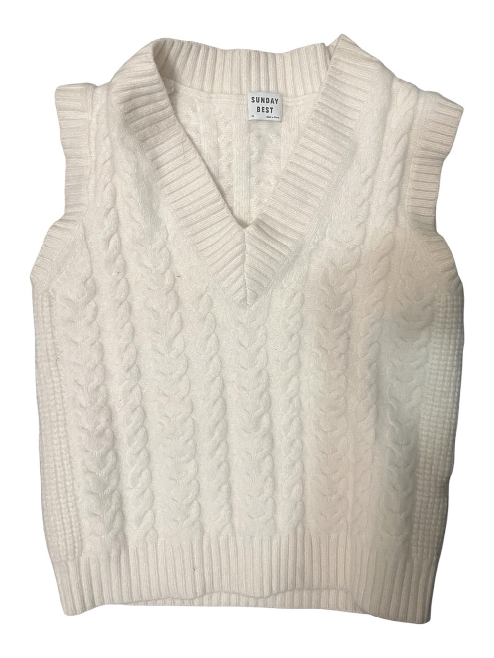 Sunday Best White Cable Knit V-Neck Sweater Vest